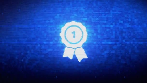 Ribbon award symbool digitale pixel ruis fout animatie. — Stockvideo