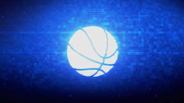 Basketbol Topu Sembolü Dijital Piksel Gürültü Hatası Animasyonu. — Stok video