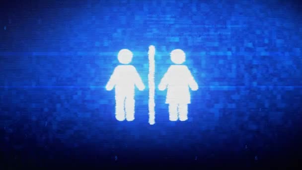 Erkek ve Kadın Sembolü Dijital Piksel Gürültü Hatası Animasyonu. — Stok video