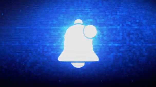 Alarmsymbol Alarmzeichen, Glockensymbol digitales Pixel-Rauschen Fehleranimation. — Stockvideo