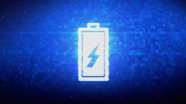 Batterie Elektrizität Symbol digitales Pixel Rauschen Fehleranimation. — Stockvideo