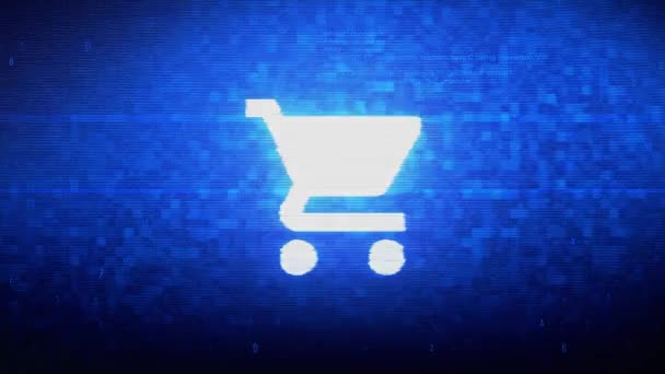 Warenkorb kaufen Einkaufswagen Symbol digitales Pixel Rauschen Fehleranimation. — Stockvideo