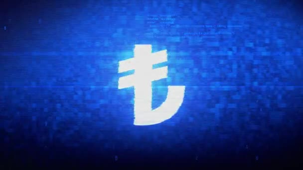 Turecká lira turecký měnový symbol v digitální obrazové animaci chyba šumu. — Stock video