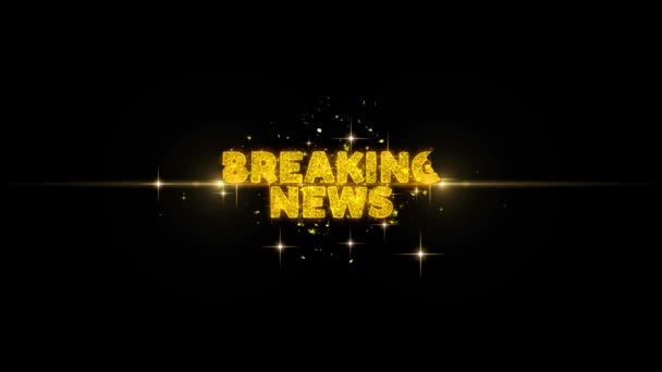 Breaking News Text Reveal on Glitter Golden Particles Firework. — Stock Video
