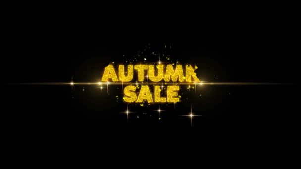 Herbst Verkauf Text enthüllen auf glitzernden goldenen Teilchen Feuerwerk. — Stockvideo