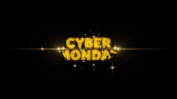 Cyber-Monday-Text enthüllt auf glitzernden goldenen Teilchen Feuerwerk. — Stockvideo