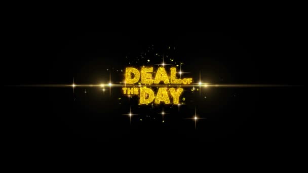 Deal Of The Day Texto Revelar no Glitter Golden Particles Fogos de artifício . — Vídeo de Stock