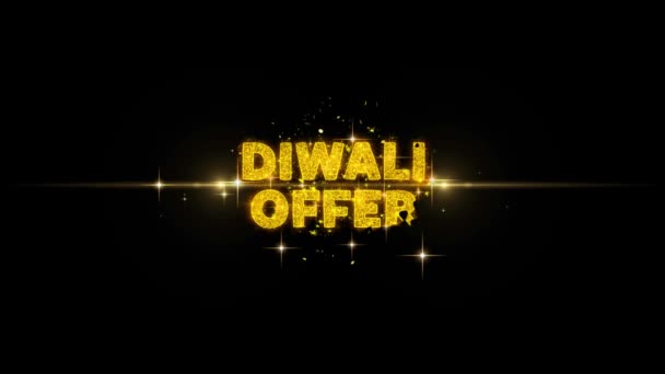 Diwali aanbieding tekst onthullen op glitter gouden deeltjes vuurwerk. — Stockvideo