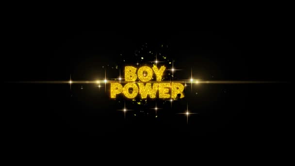 Fiú Power Text feltár a Glitter arany részecskék tűzijáték. — Stock videók