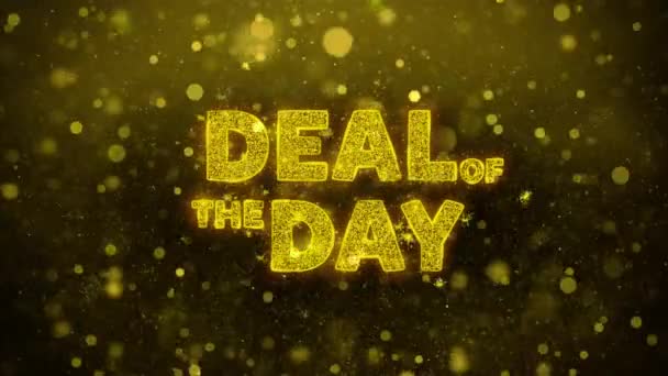 Deal of the Day Texto sobre brilho dourado brilho partículas animação . — Vídeo de Stock