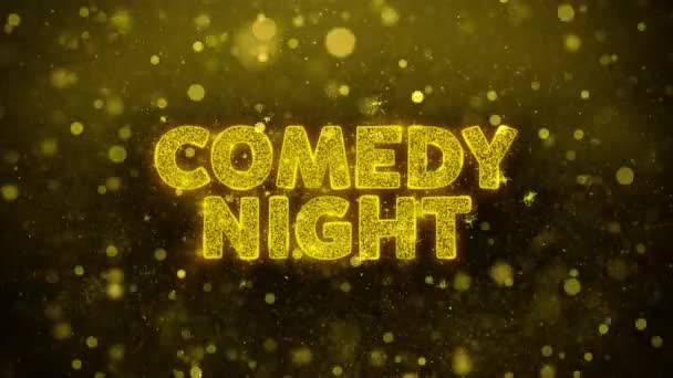 Comedy Night Text on Golden Glitter Shine Részecskék Animáció. — Stock videók