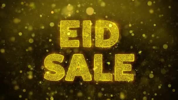 EID uitverkoop tekst op gouden glitter glans deeltjes animatie. — Stockvideo
