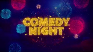 Renkli Ftirework Patlama Parçacıkları Komedi Gece Metni.