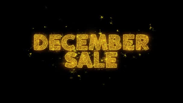 December Sale Text Sparks Particles on Black Background. — Αρχείο Βίντεο