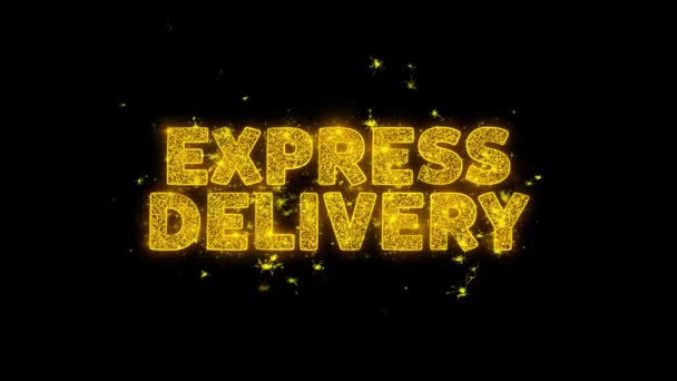 Express szállítási szöveg Sparks részecskék fekete háttér. — Stock videók