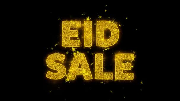 Eid Sale texto chispas partículas sobre fondo negro . — Vídeos de Stock