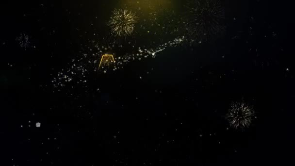 April Verkauf Text über Goldpartikel Feuerwerk. — Stockvideo