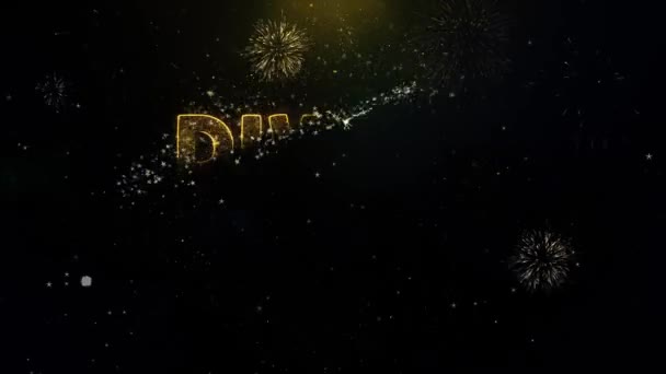 Diwali oferecer texto na exibição de fogos de artifício de partículas de ouro . — Vídeo de Stock