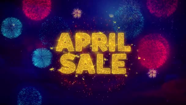 Texto da venda de abril em partículas coloridas da explosão de Ftirework . — Vídeo de Stock