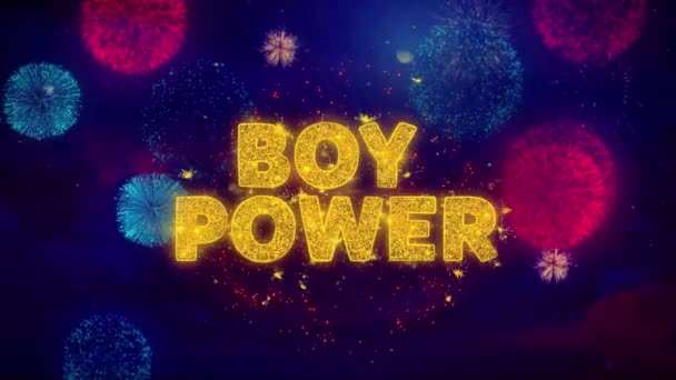 Boy Power Texto sobre coloridas partículas de explosión de calado . — Vídeos de Stock