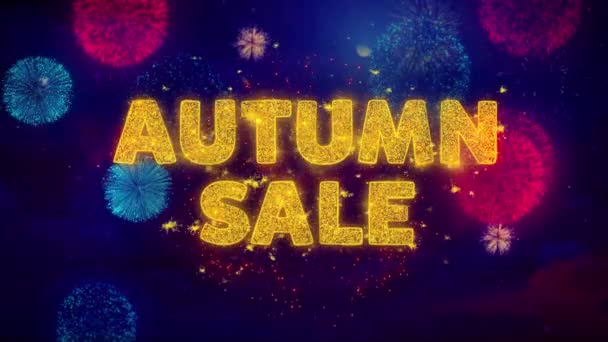 Podzimní prodej text na barevných Ftirepracích výbušných částic. — Stock video