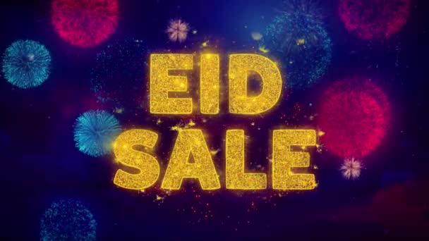 Texto de la venta del Eid sobre las partículas coloridas de la explosión del calado . — Vídeo de stock