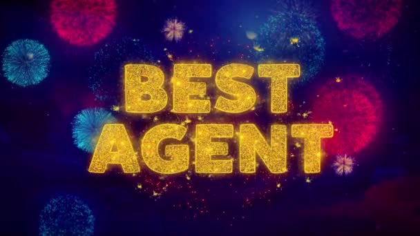 Best Agent Text on Colorful Ftirework Explosion Particles. — Stock Video