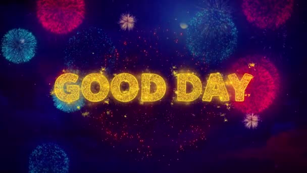 Texto de bom dia em partículas coloridas da explosão de Ftirework . — Vídeo de Stock
