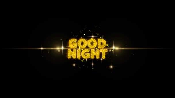 Good Night Text Reveal on Glitter Golden Particles Firework. — Stok Video