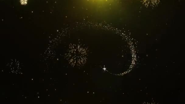 Texte de bonjour sur les particules explosives d'affichage de feu d'artifice . — Video