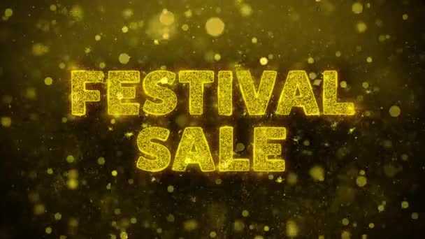 Festival Sale tekst op gouden glitter glans deeltjes animatie. — Stockvideo