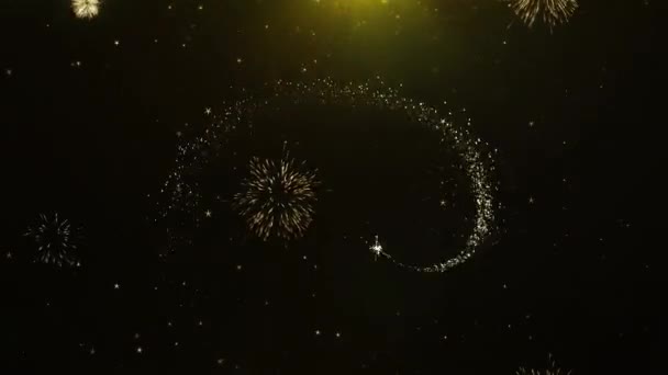 Spel over tekst op firework display explosie partikels. — Stockvideo