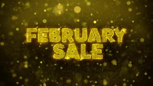 Februari försäljning text på gyllene glitter Shine partiklar animation. — Stockvideo