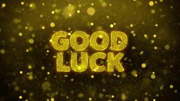 Good luck tekst op gouden glitter glans deeltjes animatie. — Stockvideo