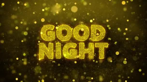 Texto de buenas noches sobre la animación de partículas de brillo dorado . — Vídeo de stock