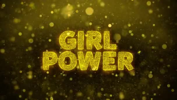 Κορίτσι δύναμη κείμενο σχετικά με χρυσά γκλίτερ σωματίδια λάμψη κινούμενα σχέδια. — Αρχείο Βίντεο