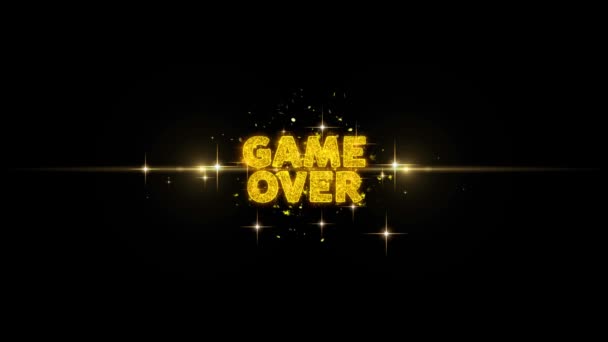 Spel över text avslöjar på glitter gyllene partiklar fyrverkeri. — Stockvideo