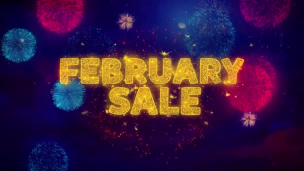 February Sale Text on Colorful Ftirework Explosion Particles. — Stock Video