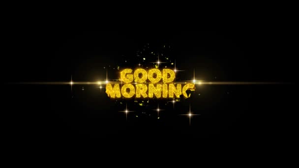 Buongiorno Testo Rivelare su Glitter Golden Particles Fuochi d'artificio . — Video Stock
