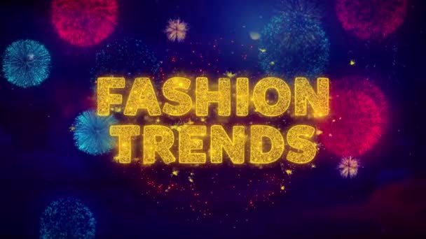 Modetrends Text über bunte Ftirework-Explosionspartikel. — Stockvideo