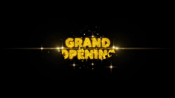 Büyük Açılış Metin Glitter Altın Parçacıklar Havai Fişek üzerinde reveal. — Stok video