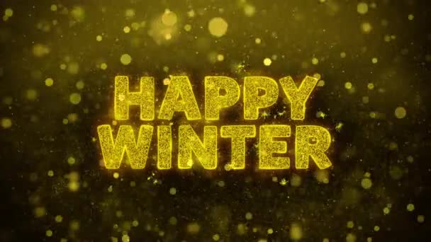 Gelukkige winter tekst op gouden glitter glans deeltjes animatie. — Stockvideo