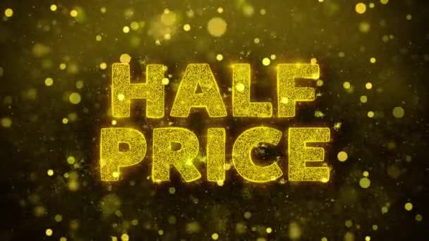 Half Price Text on Golden Glitter Shine Particles Animation. — Stock Video