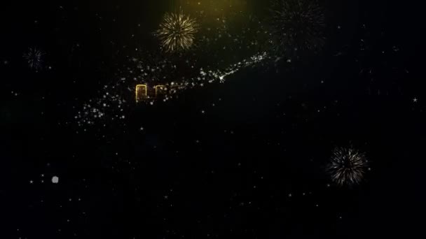 Hallo zaterdag tekst op goud deeltjes Fireworks Display. — Stockvideo