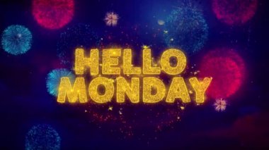 Renkli Ftirework Patlama Parçacıkları Merhaba Pazartesi Metin.