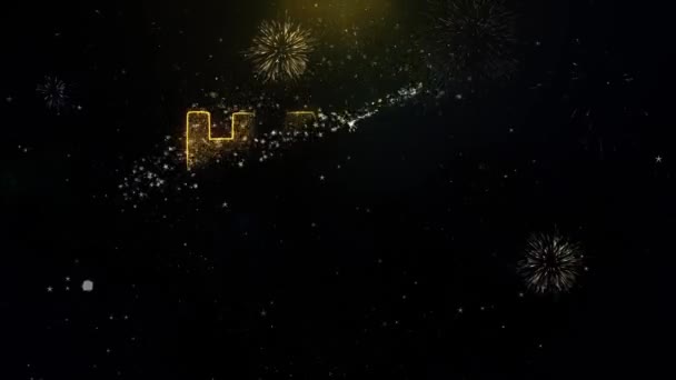 Hand gemaakte tekst op goud deeltjes Fireworks Display. — Stockvideo