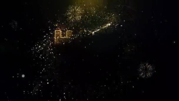 Half Prices Text on Gold Particles Fireworks Display. — Stock Video