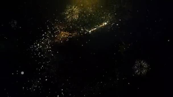 Text v dobré práci na zlatých částicích zobrazení Fireworks. — Stock video