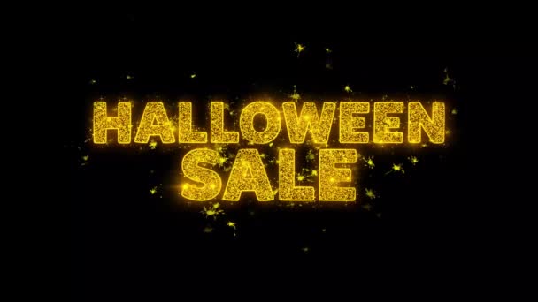 Halloween-Verkaufstext funkt Partikel auf schwarzem Hintergrund. — Stockvideo