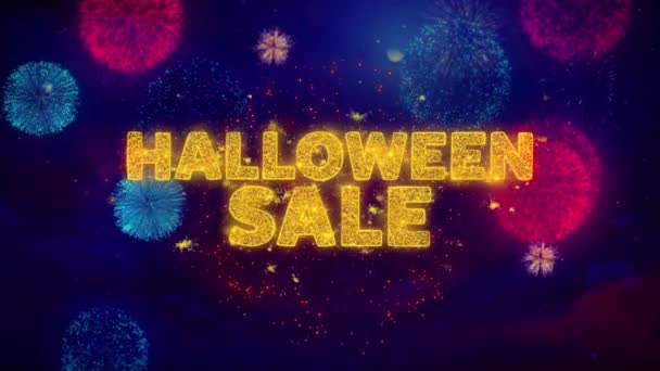 Text na Halloweenu – barevný výprodej částic exploze. — Stock video